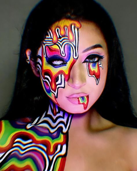 Full Face Halloween Makeup Ideas, Trippy Halloween Makeup, Trippy Makeup Looks, Graffiti Makeup, Trippy Makeup, Toofaced Concealer, Water Proof Mascara, Kawaii Spooky, Makeup Fixer