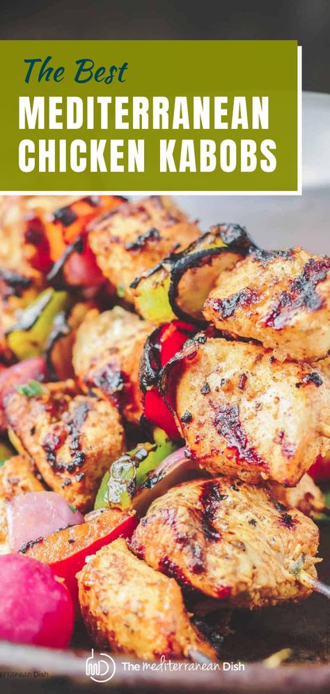 Chicken Kabobs with vegetable on a dish Best Chicken Kabobs, Chicken Kabob Marinade, Chicken Shish Kabobs, Kabob Marinade, Mediterranean Grilled Chicken, Grilled Kabob Recipes, Chicken Kabob Recipes, Grilled Chicken Kabobs, Backyard Barbeque