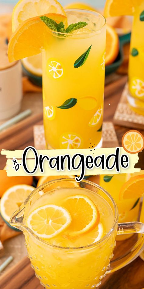 Orangeade Recipe, Orange Simple Syrup, Orange Juice Recipes, Orange Juice Drinks, Summer Beverages, Citrus Drinks, Flavored Lemonade, Drink Recipes Nonalcoholic, Lemon Drink