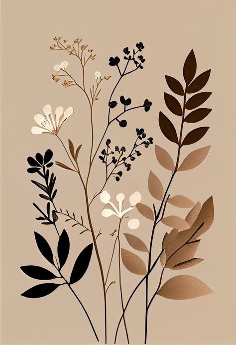 Black And White Boho Painting, Earthy Prints Aesthetic, Brown Flowers Aesthetic, Beige And Black Aesthetic Wallpaper, Brown Painting Aesthetic, Beige Brown Aesthetic Wallpaper, Brown And Beige Wallpaper, Black And Beige Background, Black Beige Aesthetic