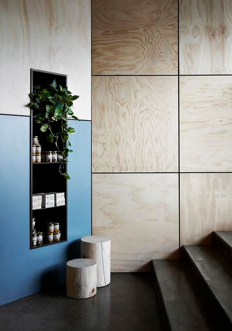 Clever ways to fill the awkward spaces in your home. #SOdomino #room #interiordesign #wall #house #architecture #floor #tile #flooring #wood #plywood Painel Home, Minimalist Dekor, Plywood Projects, Plywood Interior, Garage Renovation, Plywood Walls, Urban Interiors, Interior Minimalista, Wall Panelling