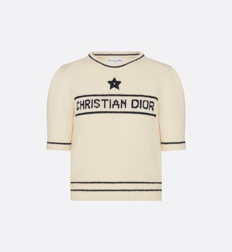 'CHRISTIAN DIOR' Short-Sleeved Sweater Ecru Cashmere and Wool Knit - Ready-to-wear - Women's Fashion | DIOR Dior Tshirt, Dior Clothes, Dior Outfit, Dior T Shirt, Dior Sweater, Dior Clothing, Dior Top, Dior Shirt, Christian Dior Couture