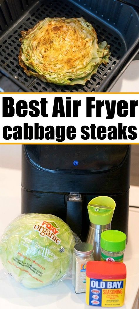 Air fryer cabbage steaks or quarters come out tender yet crispy on the edges with LOTS of flavor. If you love this vegetable, this is a new way to try it. #airfryer #airfryerrecipes #airfryercabbage #ninjafoodi #cabbage #cabbagesteaks Steaks In Air Fryer, Air Fryer Cabbage, Fryer Cabbage, Vegan Air Fryer, Cabbage Steaks Recipe, Air Fryer Recipes Breakfast, Air Fryer Recipes Snacks, Cabbage Steaks, Air Fryer Steak