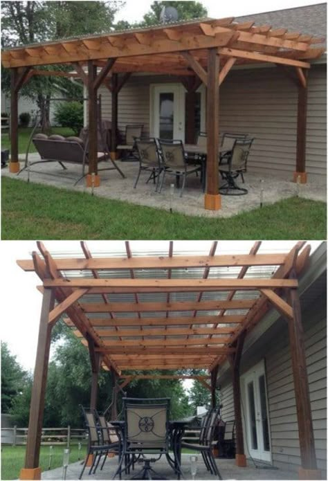 20 DIY Pergolas With Free Plans That You Can Make This Weekend #diy #pergola #plans #backyard #rustic #woodworking Small Pergola, Outdoor Covered Patio, Backyard Shade, Cheap Pergola, Pergola Swing, Building A Pergola, Wood Pergola, Pergola Attached To House, Pergola Design