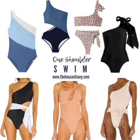 Bathing Suit Trend: One Shoulder Swim | House of Navy Onepiece Bathingsuit, One Shoulder Bathing Suit, Trending Bathing Suits, Blonde Style, Bow Tie Suit, Bathing Suit One Piece, Breezy Style, Bathing Suits One Piece, Swim Brands