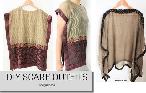 Turn your old scarves into wearable outfits with these two tutorials for making tops from your scarf. Boho Top Pattern, Refashion Dress, Diy Clothes Refashion Videos, Diy Clothes For Women, Clothes Upcycle, Diy Summer Clothes, Scarf Blouse, Sew Your Own Clothes, Diy Clothes Refashion