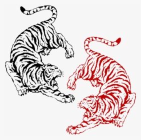 Bengal Tiger Tattoo Design, Chinese Tiger Tattoo Design, Chinese Tiger Tattoos, Hindu Tiger Tattoo, 2 Tigers Back Tattoo, Red And Black Tiger Tattoo, Two Tigers Back Tattoo, Tiger Sun Tattoo, Double Tiger Tattoo