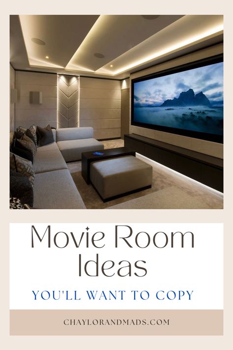 The best movie room ideas to create an epic home theater for you and your friends including the best theater room décor ideas and a step-by-step guide to building your home cinema. Bonus Room Movie Room Ideas, Theatre Room Interior Design, Movie Theater Home Ideas, Cheap Home Theater Ideas, Home Theatre Wall Panelling Ideas, Cinema Rooms Home, Small Room Home Theater, Personal Movie Theater, Narrow Movie Theater Room