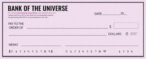 Bank of the Universe Check Manifestation Check, Printable Checks, Quotes Dream, Vision Board Party, Vision Board Manifestation, Vision Board Inspiration, Wealth Affirmations, Manifesting Money, Money Affirmations