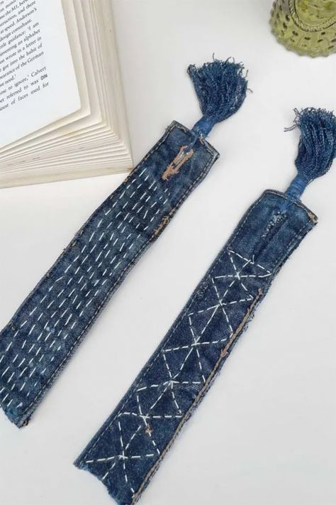 Denim-waistband-bookmark Denim Bookmarks, Old Jeans Projects, Jeans Projects, Unique Bookmark, Old Jeans, Upcycled Denim, Thanks So Much, Passover, Something Beautiful