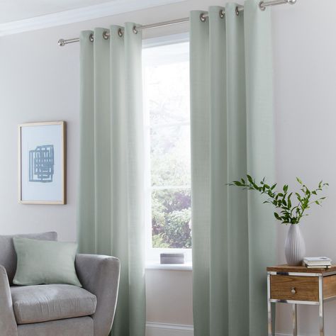 Fabricated from durable materials with a woven texture, these eyelet curtains in a bright seafoam blue tone are fully lined and available in a range of sizes. White Eyelet Curtains, Mint Curtains, Curtains Dunelm, Green Drapes, Seafoam Blue, Eyelet Curtains, Types Of Curtains, Green Curtains, Custom Drapes