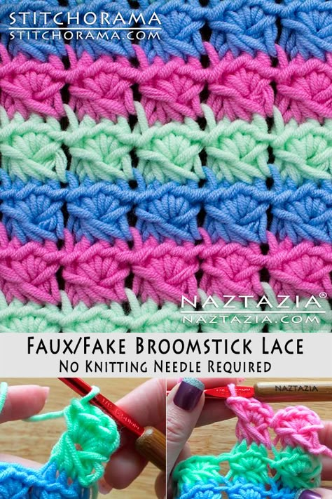 Faux Fake Broomstick Lace Broomstick Lace Crochet, Broomstick Lace, Debbie Macomber, Crochet Stitches Guide, Crochet Stitches Free, Crochet Afgans, Beginners Crochet, Knitting Needle, Crochet Stitches Tutorial