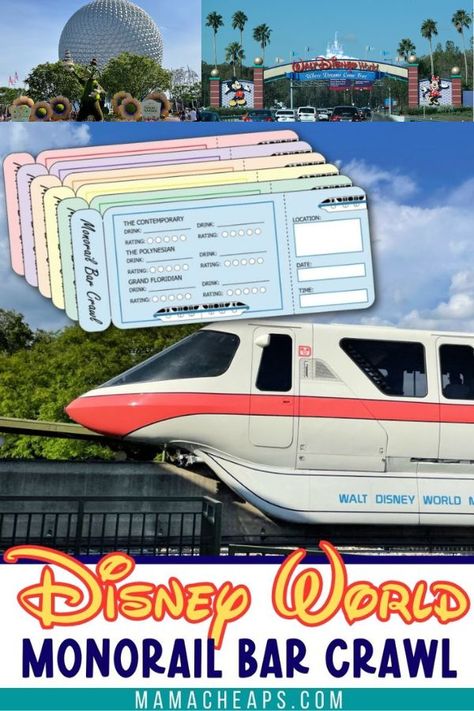 This fun printable is a great way to try out a some of the different restaurants and bars at monorail resorts at Disney World. All of the bars (or restaurants) on this list can be reached by hopping on the Walt Disney World monorail. Grab our printable monorail bar crawl tickets on our and have some fun with it! #disney #wdw #mamacheaps #printable Monorail Bar Crawl, Disney World Monorail, Disney Monorail, World Printable, Disney Printables, Bar Crawl, Grand Floridian, Disney Travel, Fun Printable