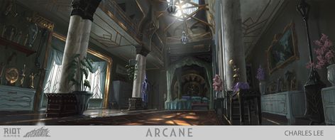 ArtStation - Arcane Caitlyn's room final design , Charles Lee Arcane Piltover, League Of Legends Universe, League Of Legends Video, Fantasy Castle, Game Character Design, Matte Painting, Animation Background, Environment Concept Art, Animation Studio