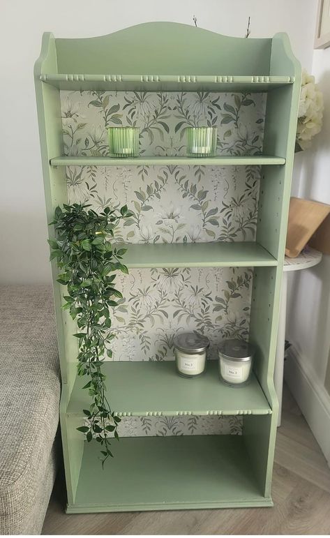 Bookshelf Flipping Ideas, Painting Shelf Ideas Diy, Shelf Painting Ideas, Bookshelf Upcycle, Upcycled Bookcase, Shelf Painting, Diy Repurposed Furniture, Painting Shelves, Childhood Bedroom