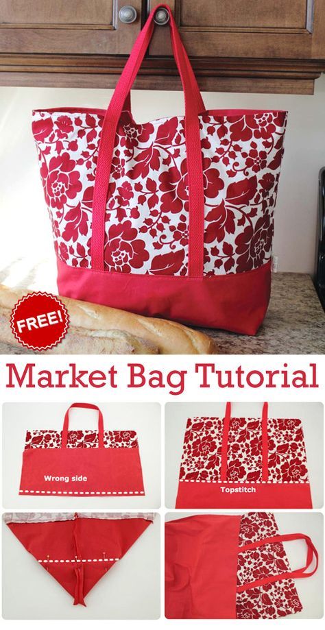 Market Bag Free Sewing Tutorial Projek Menjahit, Tote Bag Pattern Free, Tote Crochet, Bags To Sew, Diy Bags Patterns, Bags Sewing, Tote Bags Sewing, Sewing Purses, Sew Ins