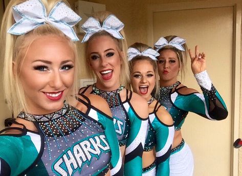 Cheer Sport Sharks, Cheerleading Team Gifts, Great White Sharks Cheer, Cheerleading Pics, Cheer Team Pictures, Cheer Photography, Cheerleading Photos, Cute Cheer Pictures, Cheer Athletics