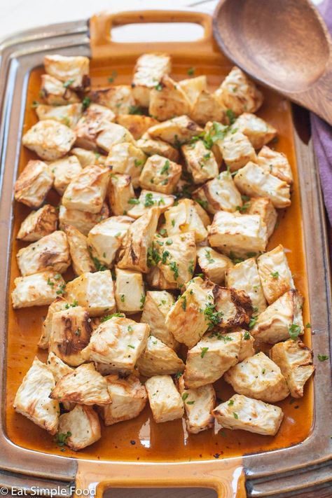 Easy Oven Roasted Celeriac (Celery Root) - Eat Simple Food Celery Root Recipes, Roasted Celeriac, Root Recipes, Celeriac Recipes, Roasted Celery, Roast Celeriac, Celery Recipes, Celery Root, Recipe Cover