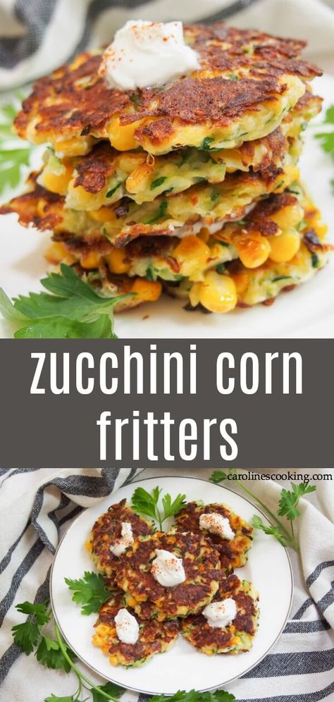 These zucchini corn fritters combine two summer favorites into an easy, delicious appetizer or side. Crisp on the outside, soft inside, they're flavor-packed little bites. Using easy to find ingredients, with lots of tips to help them work out every time, these fritters are also easily adapted to be gluten free. #fritters #corn #zucchini #appetizer #sidedish #vegetarian Gluten Free Fritters, Zucchini And Corn Fritters, Zucchini Corn Fritters, Zucchini Appetizer, Easy Delicious Appetizers, Corn Zucchini, Corn Fritter Recipes, Zucchini Corn, Fresh Zucchini