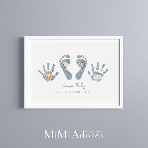 Baby Handprint Art, Pastel Nursery Decor, Baby Boy Decorations, Hand Paintings, Saved Images, Pastel Nursery, Baby Keepsakes, Baby Handprint, Footprint Art