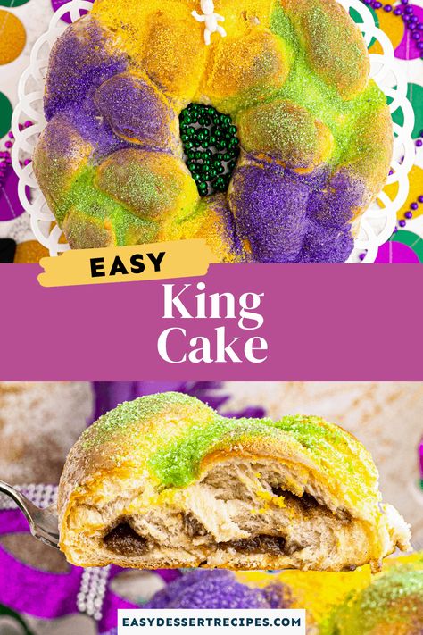 Easy King Cake Recipe, Easy King Cake, Mardi Gras Desserts, King Cake Recipe Easy, Mardi Gras Cake, King Cake Recipe, Cakes To Make, Mardi Gras King Cake, Mardi Gras Food