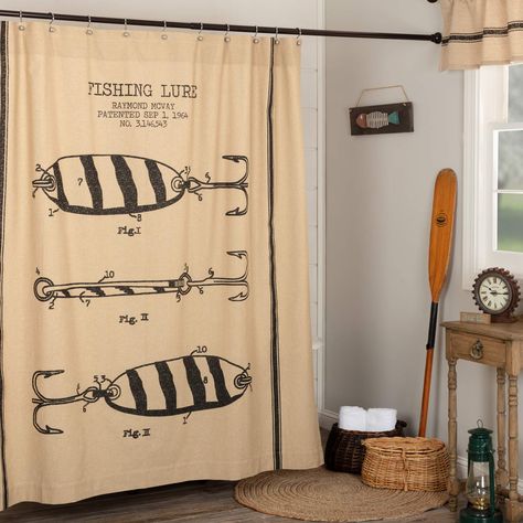 PRICES MAY VARY. EASY HANGING: features a rod pocket and holes for hanging loops CLASSIC FARMHOUSE: shower curtain features farmhouse themes and styles fitting any country home. TEXTURED CHAMBRAY: cotton fabric is woven with multiple colored threads to give a premium look. This exclusive Pine Valley Quilts shower curtain measures 72 by 72 inches to fit most shower curtains. 100% soft cotton made with multi-colored threads to give a country chambray look. This farmhouse shower curtain is sure to Cabin Shower Curtain, Fishing Bathroom Decor, Fish Bathroom, Primitive Country Homes, Farmhouse Shower Curtain, Fishing Cabin, Pine Valley, Farmhouse Shower, Cottage Renovation