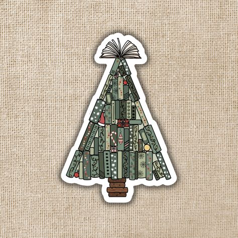 Christmas Book Stickers, Kindle Canva, Canva Stickers, Christmas Tree Sticker, Winter Stickers, Book Christmas Tree, Bookish Stickers, Tree Sticker, Book Stickers