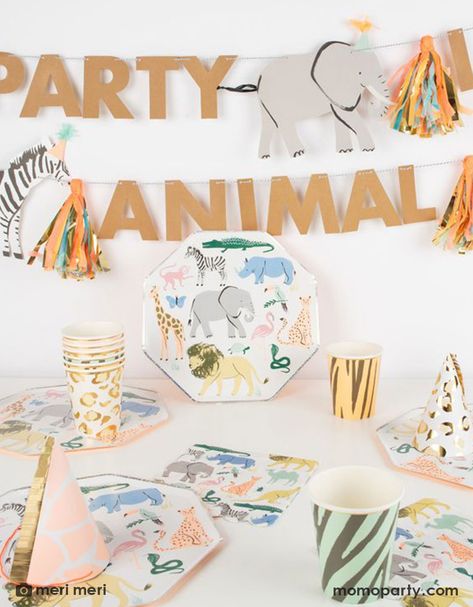 Safari Theme Bday Party, Party Animal Meri Meri, Two Is A Zoo Birthday Party, 1st Birthday Party Animal Theme, Party Animals 2nd Birthday, First Birthday Party Animal Theme, 1 Yr Birthday Party Boy, Calling All Party Animals Birthday Theme, Party Like An Animal Birthday