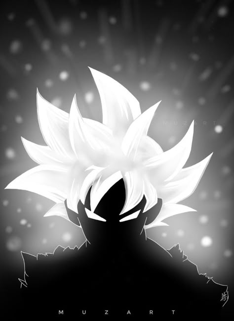 Goku Ultra Instinct - Mastered, Dragon Ball Super Ultra Instinct, White Hair, Dragon Ball, Black And White, Hair, White, Black