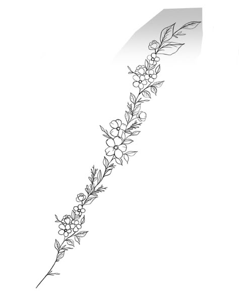 Simple Spine Flower Tattoo, Back Floral Tattoo Spine, Dainty Floral Spine Tattoos For Women, Feminine Spine Tattoos Simple, Floral Spine Tattoo Stencil, Floral Spinal Tattoo Women, Flower Vine Spine Tattoo, Feather Spine Tattoo, Flower Tattoos Vine