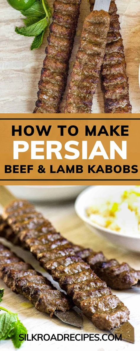 Koobideh Kabob Recipe, Persian Kabob Recipe, Persian Beef, Afghani Recipes, Koobideh Recipe, Persian Food Iranian Cuisine, Beef Kabob Recipes, Lamb Kabobs, Iranian Cuisine