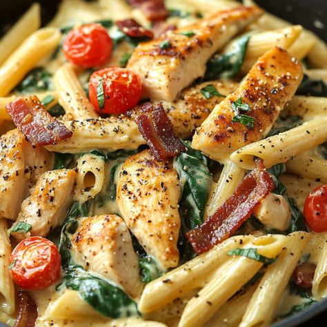 Alfredo Penne Pasta, Balsamic Chicken Pasta, Blueberry Jam Recipe, Pasta Substitute, Chicken Crispy, Dump Meals, Fresh Spinach, Blueberry Jam, Spinach Pasta