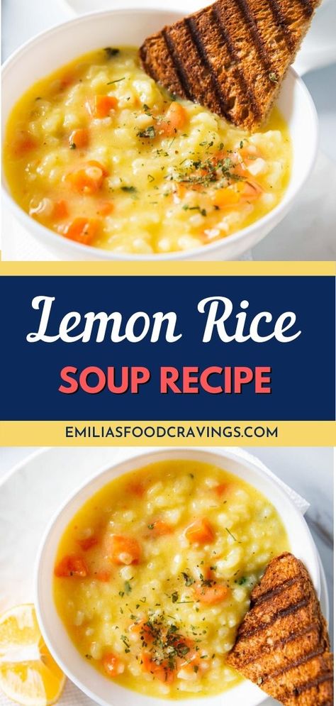 This lemon rice soup is the perfect weeknight dinner prepared in around 30 minutes. It’s super creamy and lemony and loaded with several different veggies that complement the rice perfectly. 10 Minute Rice Soup, Greek Lemon Rice Soup, Lemon Rice Soup, Greek Lemon Rice, Rice Soup Recipes, Easy Lunch Boxes, Lemon Rice, Spring Dinner, Rice Soup