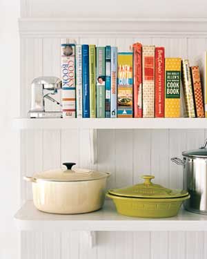 Find inspiration for your own shelves. Find inspiration for displaying books, knickknacks, and more. Cookbook Organization, Cookbook Storage, Cookbook Shelf, Honeycomb Shelves, Kitchen Cookbook, Recipe Organization, Trendy Kitchen, Real Simple, Kitchen Shelves