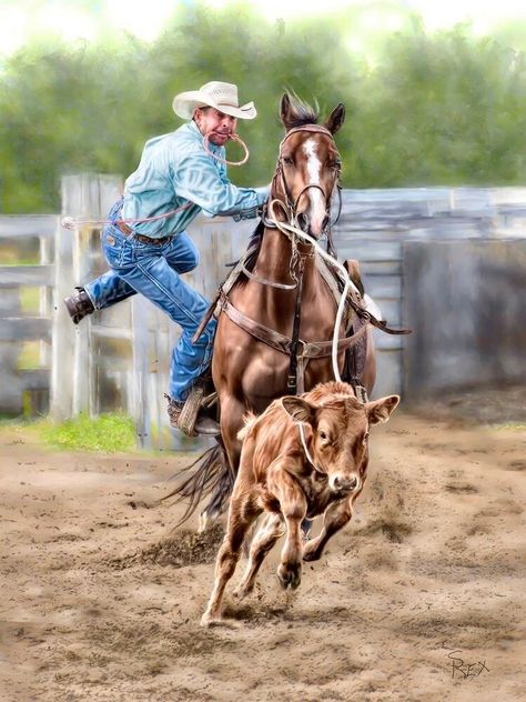 Cowboys And Horses, Rodeo Arena, Roping Horse, Horse Senior Pictures, Painting Horses, Cowboy Lifestyle, Calf Roping, Happy Horse, Rodeo Time