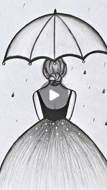 Cute Umbrella Drawing, Sunset Drawing Easy Pencil, How To Draw An Umbrella, Easy Creative Drawings Pencil, Easy Pencil Sketches For Beginners, Girl With Umbrella Drawing, Girl Sketch Easy, Natural Scenery Drawing, Draw Umbrella