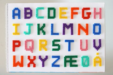 Danish Alphabet by S△R△H, via Flickr Perler Bead Designs, Hamma Beads Ideas, Easy Perler Bead Patterns, Pixel Beads, Bead Crafts Diy, Fuse Bead Patterns, Hama Beads Design, Diy Perler Bead Crafts, Hama Bead