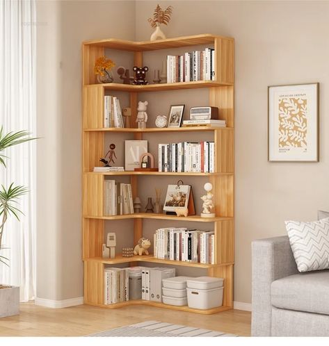 Modern Multi-layer Bookcases for Study Solid Wood Corner Storage Bookcase Light Luxury Simple Household Bookshelf for Library - AliExpress 1503 Corner Library Bookshelves, Corner Library, Simple Bookcase, Bookcase Lighting, Library Bookshelves, Bookshelves In Living Room, Corner Bookshelves, Living Room Corner, Corner Storage