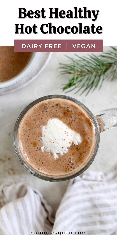 This healthy hot cocoa recipe is thick and creamy, and naturally sweetened with dates! It's an amazingly rich and delicious dairy free hot chocolate that's perfect for cold weather. There's no added sugar and 5 grams of fiber per mug. Healthy, homemade hot cocoa is easier than you think, and totally delicious! Vegan Hot Cocoa Recipe, Dairy Free Hot Cocoa, Smoothie Post Workout, Healthy Hot Cocoa, Vegan Hot Cocoa, Recipes For Cold Days, Healthy Cocoa, Dairy Free Hot Chocolate, Healthy Hot Chocolate