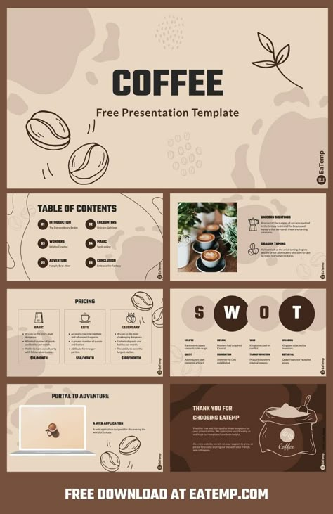 Coffee 13 Best Presentation Templates, Coffee Presentation, Pitch Presentation, Brochure Ideas, Presentation Design Layout, Slide Presentation, Brand Presentation, Powerpoint Presentation Design, Graph Design