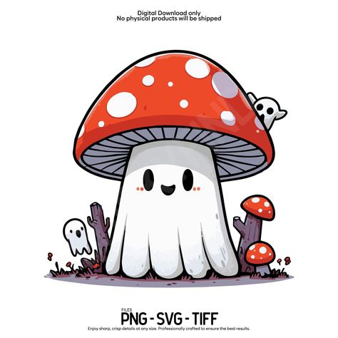 Spooky Mushroom Drawing, Cute Mushroom Character, Halloween Mushrooms, Mushroom Halloween, Mushroom Ghost, Pumpkin Mushroom, Painted Bookmarks, Sticker Inspiration, Mushroom Clipart