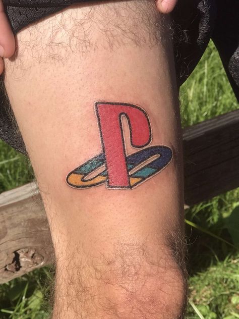 Play Station Tattoo Designs, Playstation Logo Tattoo, Playstation Controller Tattoo, Playstation Tattoo Buttons, Playstation Tattoo, Bro Tattoos, Playstation Logo, Gamer Tattoos, Card Tattoo