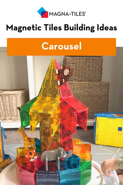 Bring Magna-Tiles builds to life with a turntable! Take the new Magna-Tiles animals for a spin with this fun carousel build! Follow us for more fun builds and magnetic tile ideas! #magnatiles #magnetictiles #kidsactivities #builtwithmagnatiles Magnatiles Animals, Building With Magnetic Tiles, Magnatiles Building Ideas, Magna Tile Builds, Playmags Magnetic Ideas, Magna Tiles Storage, Simple Magnatiles Ideas, Magnetiles Idea, Magnatiles Race Track