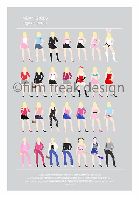 Mean Girls Fashion, Screen Printing Ideas, Clueless Quotes, Mean Girls Party, Mean Girls Aesthetic, Mean Girls Outfits, Georges Girl, Mean Girls Movie, Minimalist Movie Poster