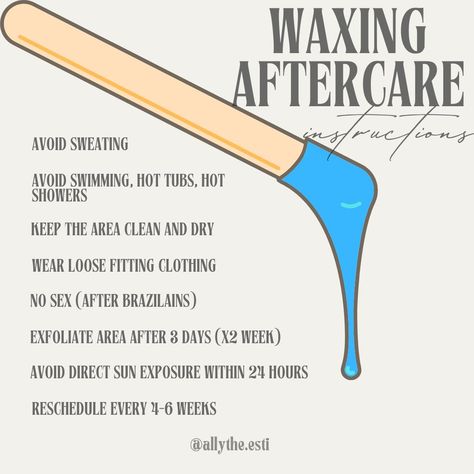 Taking care of your skin post wax is crucial! Here are my MUST do’s/don’t’s when it comes to waxing aftercare. As always, if you run into any questions/complications please reach out to me. #thespakearney #kearneynebraska #facial #thespaestheticsandmassage #kearney #estheticianlife #esthetics #facials #esthetician #facialskincare #facialtreatment #kearneyesthetician #skincare #skin #kearneynebraskaskincare #nebraskaskincare #nebraskaskin #nebraskaskinspecalist #waxingspecialist #waxingaft... Wax Aftercare Kit, After Waxing Care Tips, Waxing Captions, Post Waxing Care, Esthetician Post Ideas, Esthetician Office, After Wax Care, Eyelash Aftercare, Wax Business