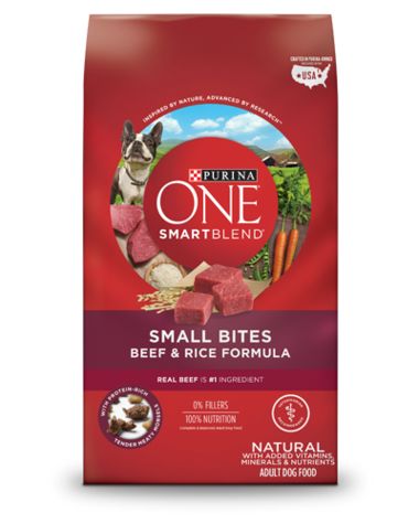 Purina ONE® SmartBlend® Small Bites Beef & Rice Dry Dog Food | Purina Lamb And Rice, Purina One, Natural Dog Food, Beef And Rice, Healthy Joints, Dog Skin, Best Dog Food, Wet Dog Food, Natural Vitamins