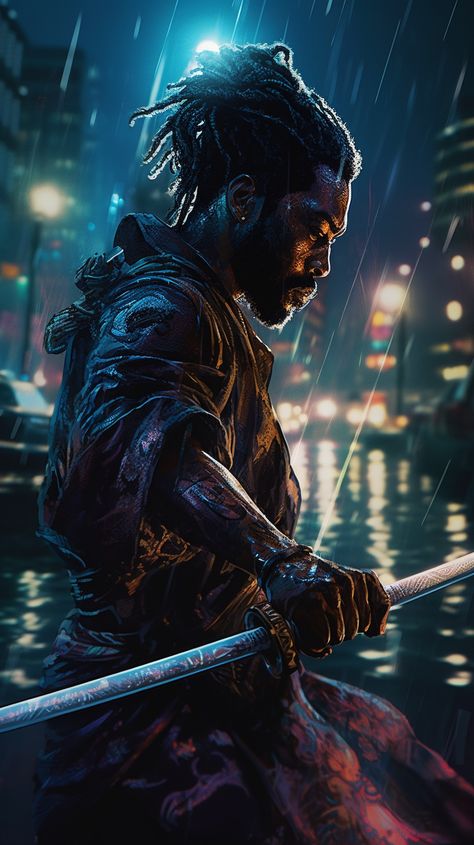 Trending Midjourney AI Showcase mentored by ThetaCursed, License: CC BY-NC 4.0 Street Samurai, Black Tv Shows, Black Samurai, Urban Samurai, Cyberpunk Rpg, Creature Artwork, Cyberpunk Aesthetic, Dope Cartoon Art, Cyberpunk Character