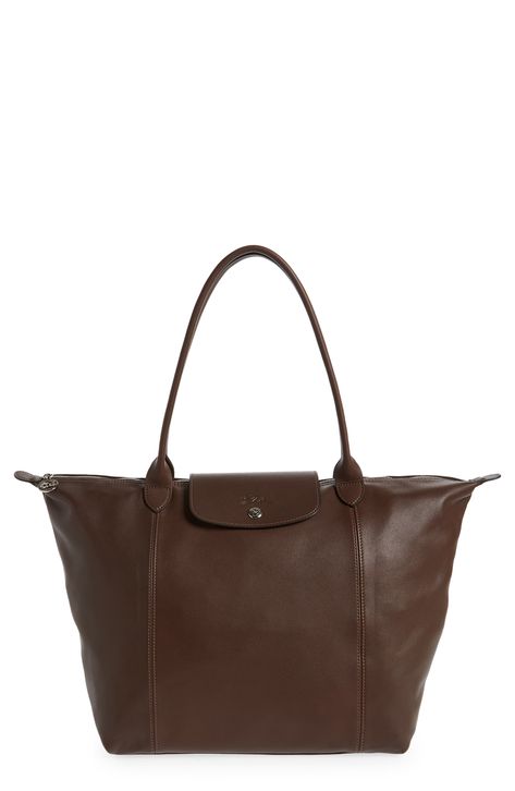 Longchamp Le Pliage Cuir Leather Tote available at #nordstromrack Longchamp Leather, Large Travel Bag, Nylon Tote Bags, Iconic Style, Nylon Tote, Small Tote, Wall Pockets, Small Crossbody Bag, Small Shoulder Bag