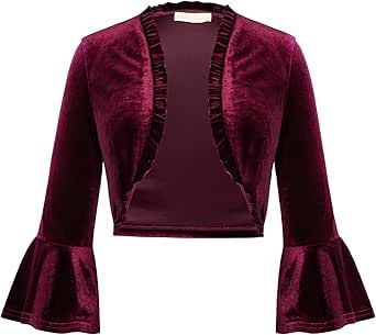 Women's Vintage 3/4 Sleeve Bolero Shrug Open Front Ruffled Cropped Cardigan Bolero Jackets for Evening Dresses Formal Casual Velvet Shrug, Goth Baddie, Riddle Rosehearts, Sleeve Bolero, Bolero Top, Hair Clips Diy, Bolero Shrug, Ruffled Neckline, Bolero Jacket