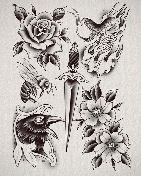 Tattoo Portfolio Ideas Drawings, Flash Tattoo Blackwork, Neo Traditional Flash, Neotraditional Tattoo Flash Art, Neo Traditional Tattoo Flash, Blackwork Tattoo Flash, Flashes Tattoo, Blackwork Flash, Blackwork Tattoo Design